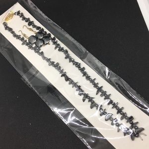 Macy’s charcoal colored stone necklace & earrings